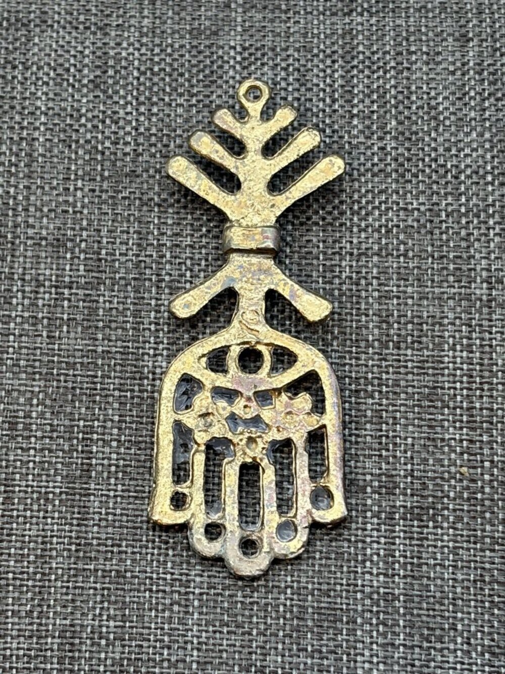 Vintage Hamsa Hand Pendant 3.5 In As Is Gold Tree Of Life Rustic Boho Charm